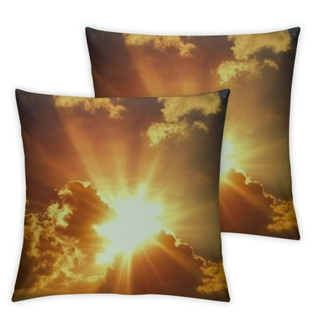 

2 Pack Waterproof Decorative Throw Pillow Covers Orange Sun Glow Sunset Sunrise Clouds Rays Other Sky Nature Texture Red Dawn Landscape Happy Warm Cushion Covers for Couch Sofa 18x18