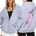 thumbnail image 2 of Breast Cancer Awareness Hoodies for Women 2025 Zip Up Long Sleeve Hoodie with Pockets Hooded Sweatshirt Women Jacket, 2 of 7