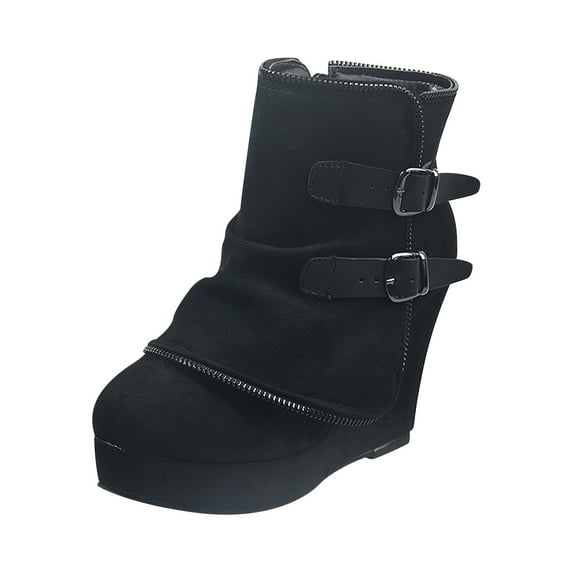 asdoklhq Womens Slip On Shoes Wide Width,Women's Round Toe Slope Heeled Clan Style Comfy Casual Shoes Solid Outdoor Shoes