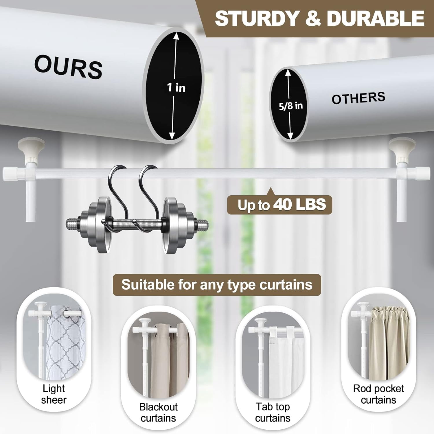 IHOMEPARK Room Divider- Adjustable No Drilling Tension Curtain Rods Wall Divider for Room Separation, Studio Rental, 28-71inch(W) 4-10ft(H)（White）