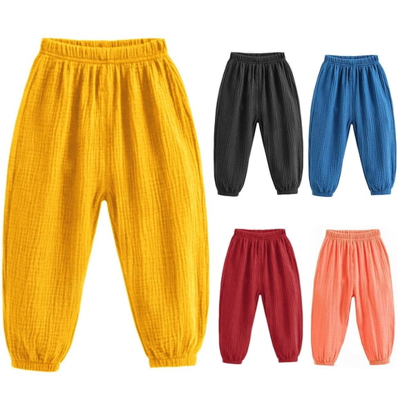 Shadoumai Toddler Boy Girl Linen Pants,Boys Cotton Harem Pant Girls Gauze Muslin Loose Bloomers Baby Kids Basic Plain Solid Trousers