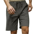 thumbnail image 2 of Brnmxoke Men's Linen Bermuda Shorts Big and Tall Casual Elastic Waist Loose Fit Summer Basic Knee Length Beach Short with Pockets Dark Gray,XXXL, 2 of 5