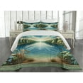 thumbnail image 2 of Ambesonne Landscape Quilted Coverlet 3 Pcs, River and Forest Symmetry, Queen Size, Green Blue, 2 of 4