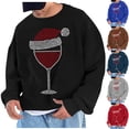 thumbnail image 1 of UVEASISHA Chandails de Mode pour Hommes de Noël, Imprimé de Verre de Vin Fantaisie, Col Rond, Chandails à Enfiler, Hauts Surdimensionnés Décontractés, Chandail Graphique de Noël, Soldes de Liquidation de Noël, Bleu 2TG, 1 of 5