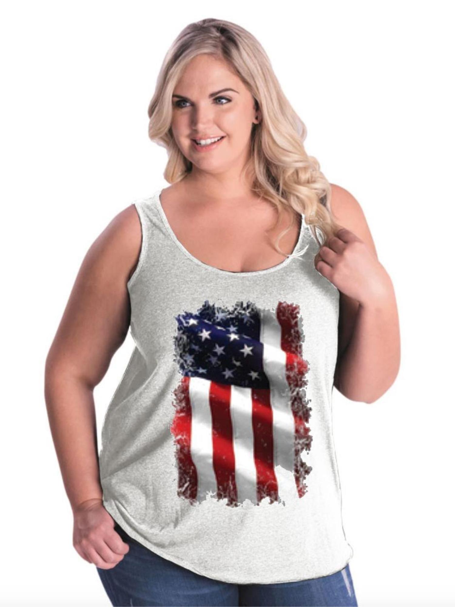 IWPF - Womens and Womens Plus Size American Flag 4th of July Curvy Tank Tops, up to size 26/28 