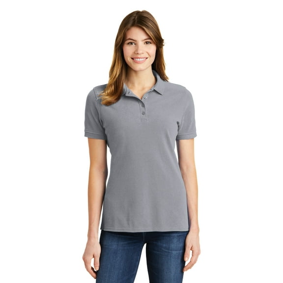 Port & Co Women's Ring Spun Pique Polo, Silver, X-Small