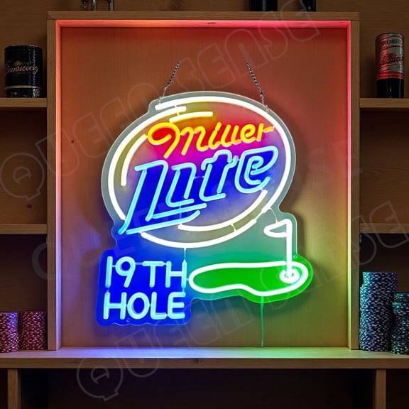 Queen Sense 16"x15" Millers Lite 19th Hole LED Neon Sign for Wall Decor Dimmable USB Powered LED Light W116MLLV319H-5VLED