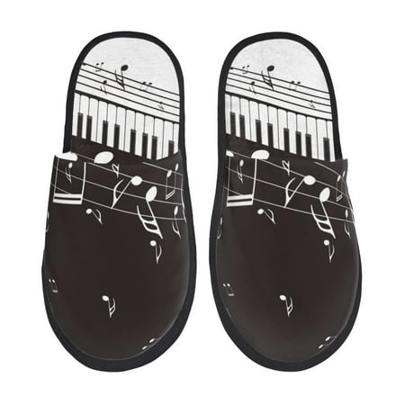 

Honeii Piano Keys With Musical Notes Print Furry Slippers Bedroom Slippers for Women and Men Fuzzy Plush Comfy Faux Fur Lined Slide Shoes -Large