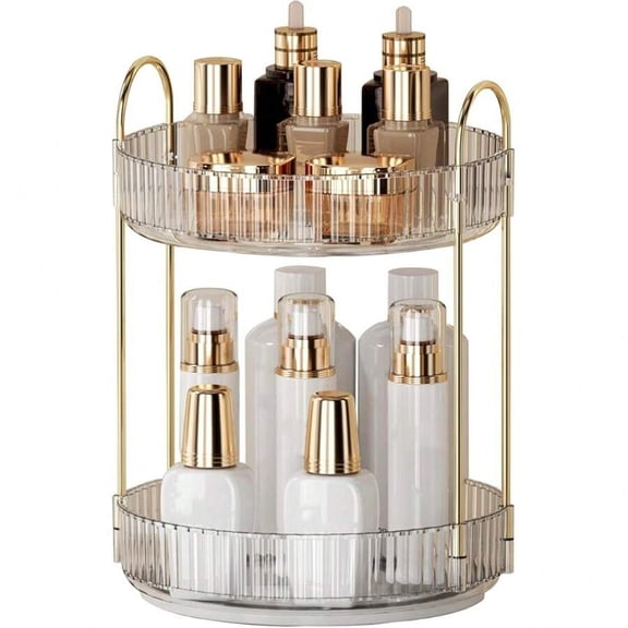 360° Rotating Makeup Organizer For Vanity - 2 Tier Perfume Organizer With Large Capacity - Skincare Organizer For Bathroom Counter - Space-Saving Cosmetic Storage For Dresser Countertop (Clear)