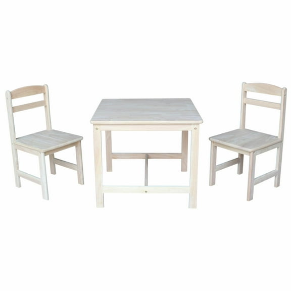 International Concepts Indoor Wood Kids Table and Chairs in Unfinished - 3 Piece Set