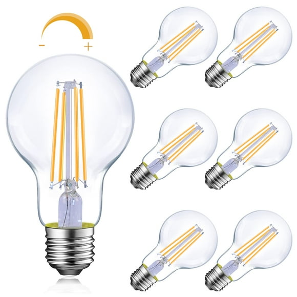 Energetic Dimmable LED Filament Light Bulbs, 8W, 60 Watt Equivalent, Soft White 2700K, Classic Clear Glass, A19 LED Light Bulb, 6 Pack