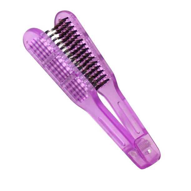 EeaseMX Peine para el cuidado del cabello de mujer, peine alisador, resistente a altas temperaturas, herramientas de peinado, cepillo de cerdas de jabalí de doble cara, pinza para peine (morado)