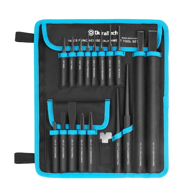 DURATECH 18 Piece Punch/Chisel/Alignment Tool Set, Including Pin Punch, Center Punch, Nail punch, Alignment Tool, Cold Chisel, Chisel Gauge, for Removing Repair Tool