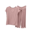 thumbnail image 2 of Uootdi Women's Loungewear Sets V Neck Short Sleeve Smocked Wide Leg Pants Sets Comfortable Loose Pajama Sets Gift, 2 of 5
