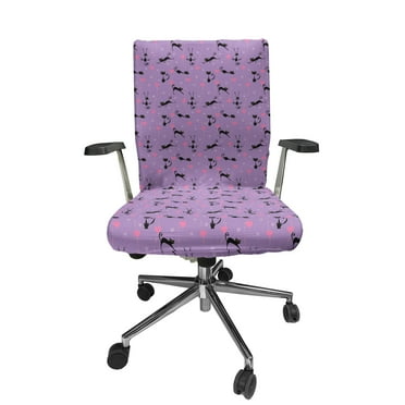 Ambesonne Cat Office Chair Cover Stretchable High Back, Funky Funny Romantic Hearts, Lavender Pink Black