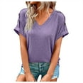 thumbnail image 1 of Timegard Tops for Women V Neck Short Sleeve Button Comfy Summer Casual Loose Tops Tee Solid Color, 1 of 6