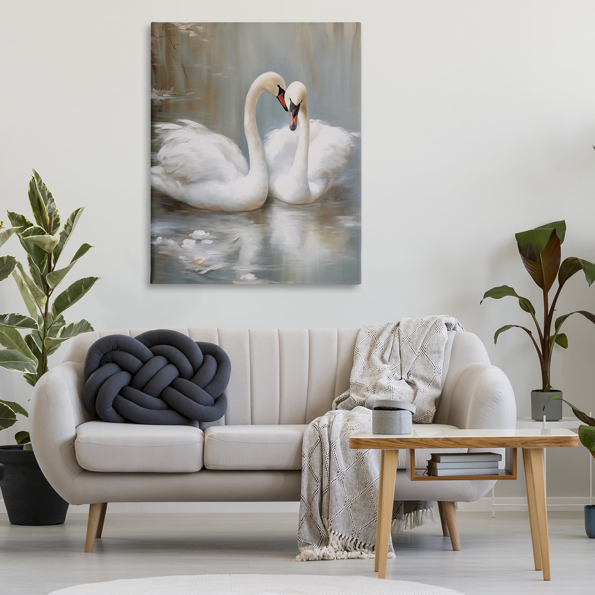 Stupell Industries Kissing Swans on Pond Animals Painting Wrapped Canvas Canvas Art Print Wall Art, 36 x 48