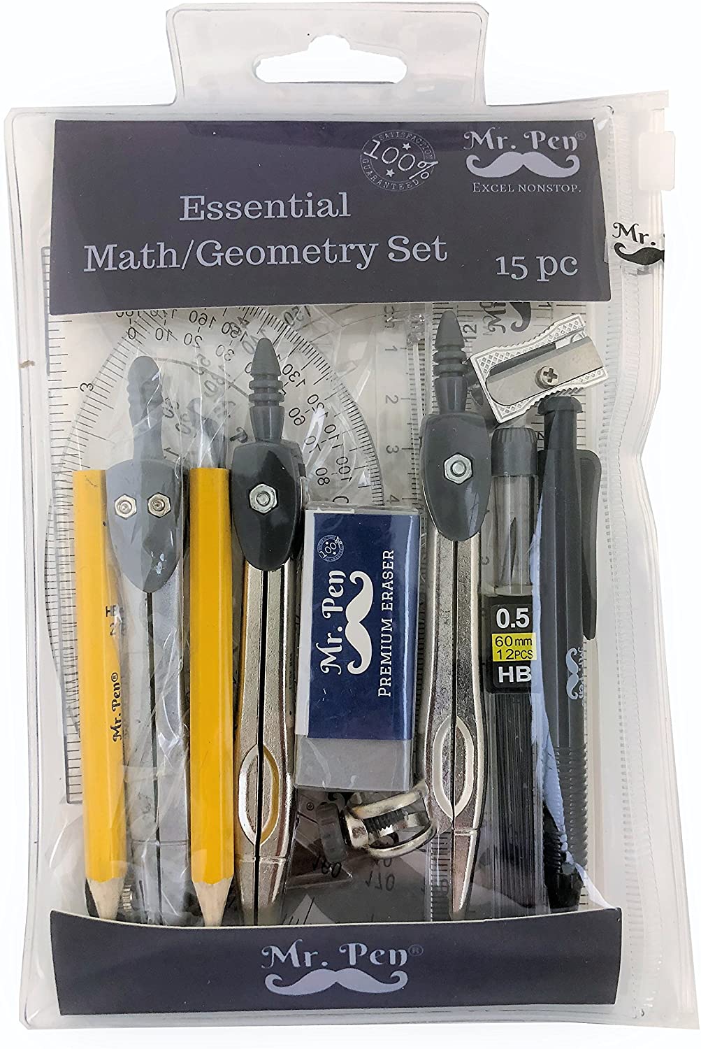 Mr. Pen 14 Pcs Compass Set with Swing Arm Protractor (6"), Geometry