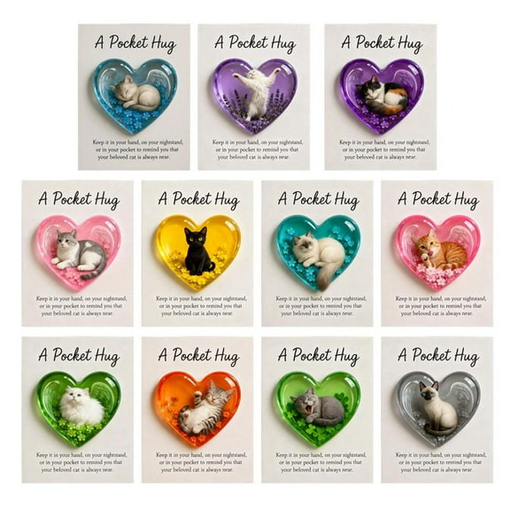 Cat Memorial Pocket Hug, Heart-Shaped with Inspirational Cards,Resin Keepsake Figurines,for Grieving Cat Owners and Cat Lovers
