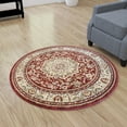 thumbnail image 3 of Merrick Lane Traditional Maidon 4' x 4' Persian Style Floral Medallion Motif Octagon Olefin Area Rug with Jute Backing in Burgundy, 3 of 7