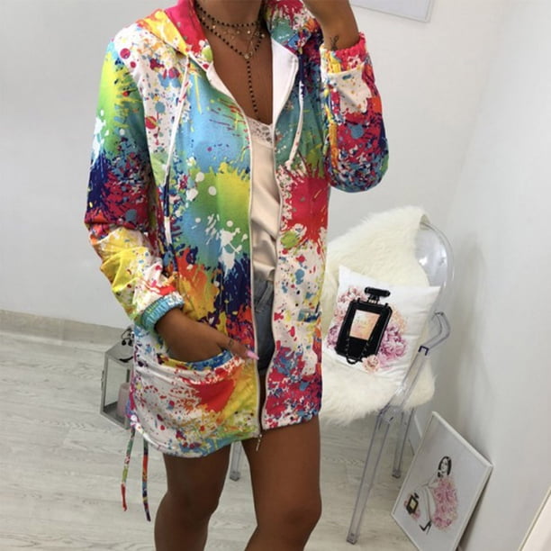 Puntoco Moda Mujer Tie Dyeing Print Coat Outwear Sudadera Con Capucha Chaqueta Abrigo Tops Liquidación Puntoco Puntoco-430