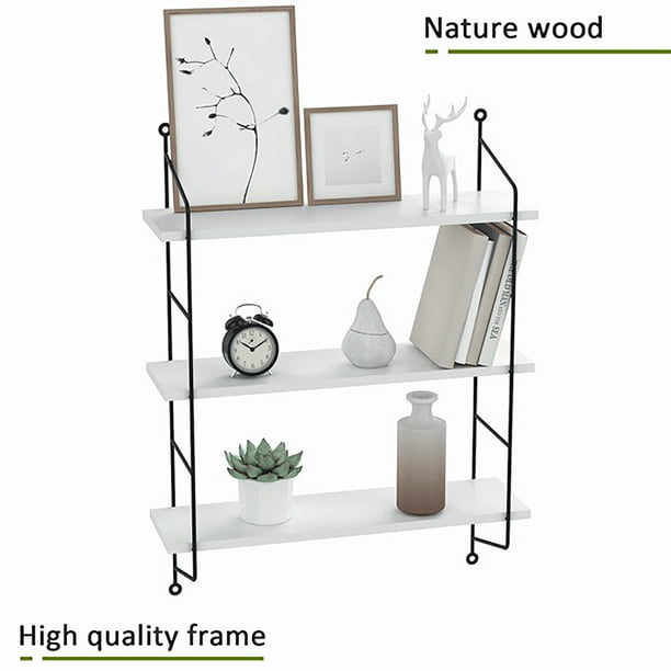 White Wall Shelf 3 Tier Floating, Wall Mounted Wooden Shelves White