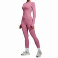 thumbnail image 2 of Uobin Womens Workout Sets 2 Piece Seamless Yoga Jacket Slim Fit Outfits Long Sleeve Zipper with Thumb Holes High Waist Leggings Lifting Gym, 2 of 9