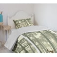 thumbnail image 4 of Ambesonne Forest Quilted Bedspread Set 2 Pcs, Pine Trees Deer Motif, Twin Size, Sage Green Cream Brown, 4 of 6