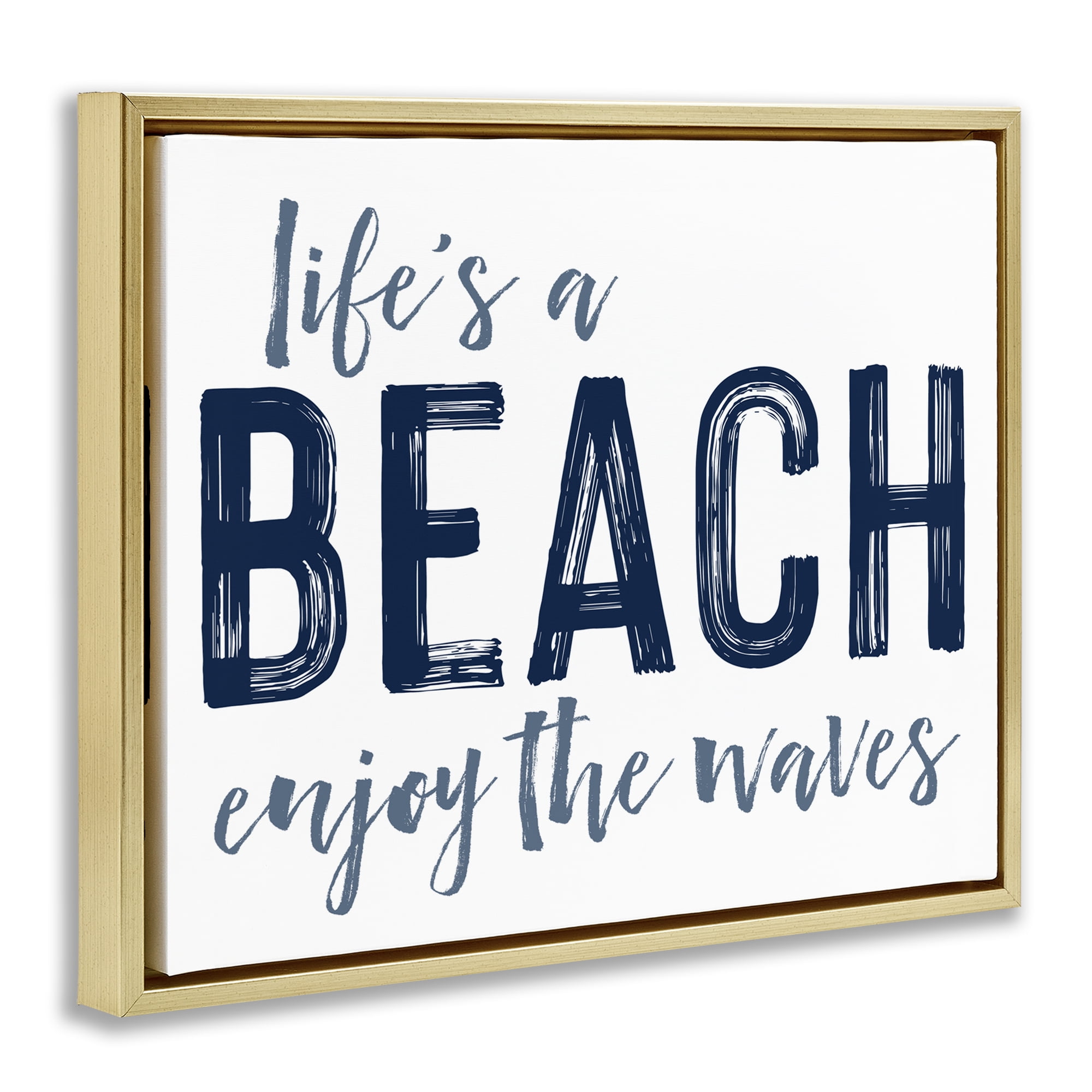 Summer Sentiment Enjoy Waves Gold Framed Floater Canvas Wall Art, design by Lettered and Lined