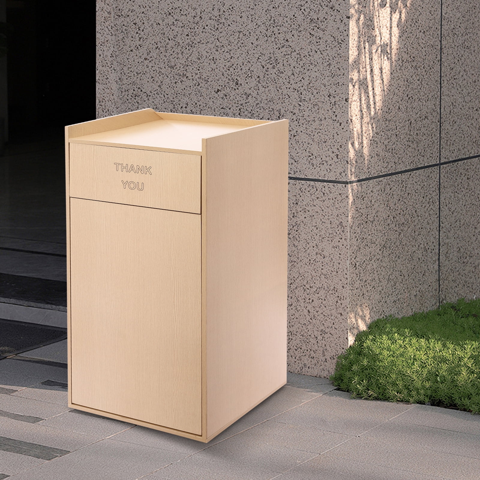 40 Gallon Restaurant Oak Wood Commercial-Trash Bin Cabinet with Trash Bag,Trash Can Cabinet & Garbage Receptacle for Self-Service Restaurant, Coffee Shop
