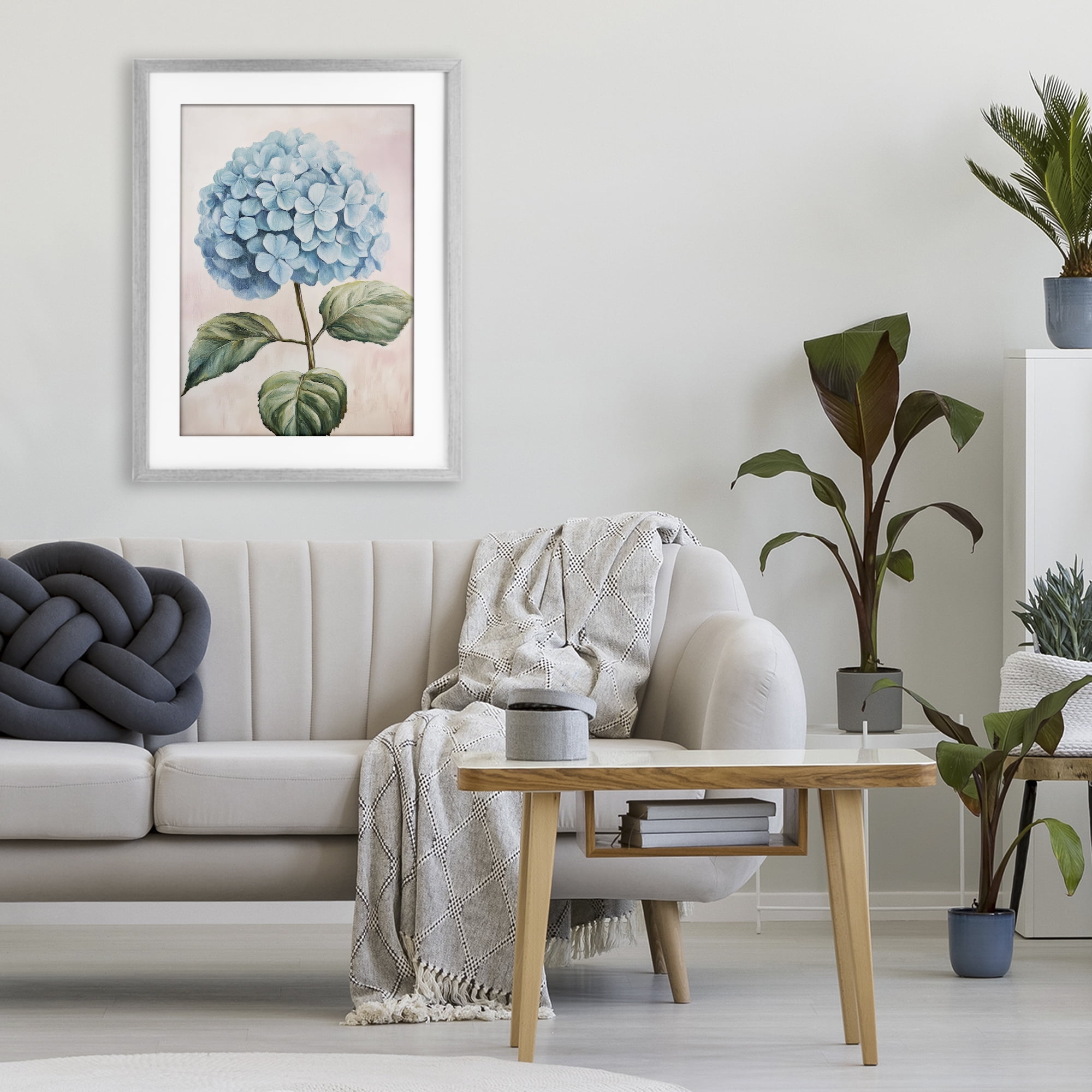 Stupell Industries Delicate Baby Blue Hydrangea Gray Framed Print Under Glass, design by Petal Prints Design