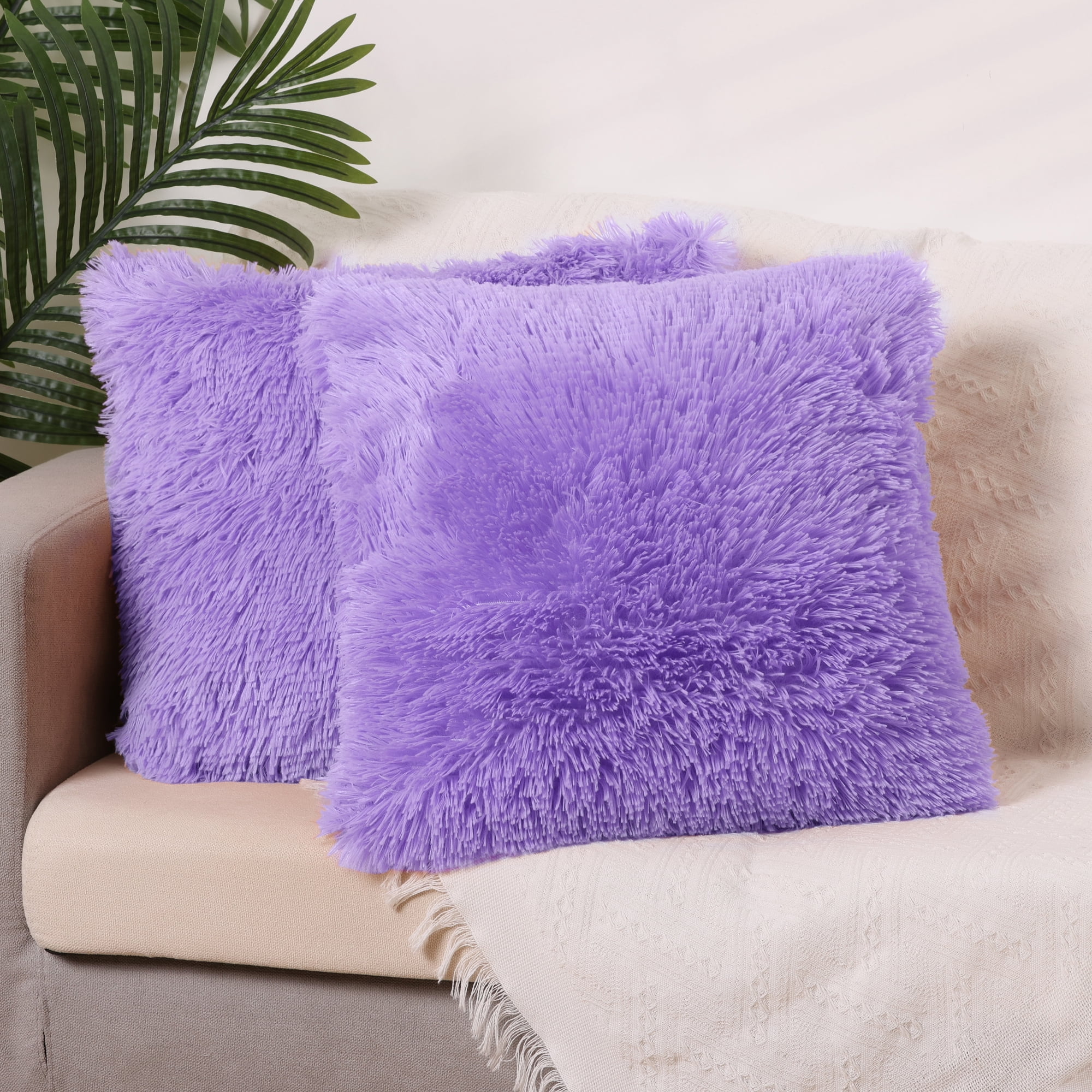Unique Bargains Soft Modern Home Decor Plush Decorative Throw Pillow Covers (2 Count) Purple 18" x 18"