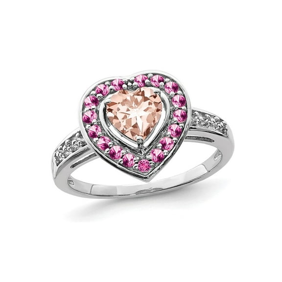 4/5 Carat (Ctw) Morganite Heart Ring in Rhodium Plated Sterling Silver for Women