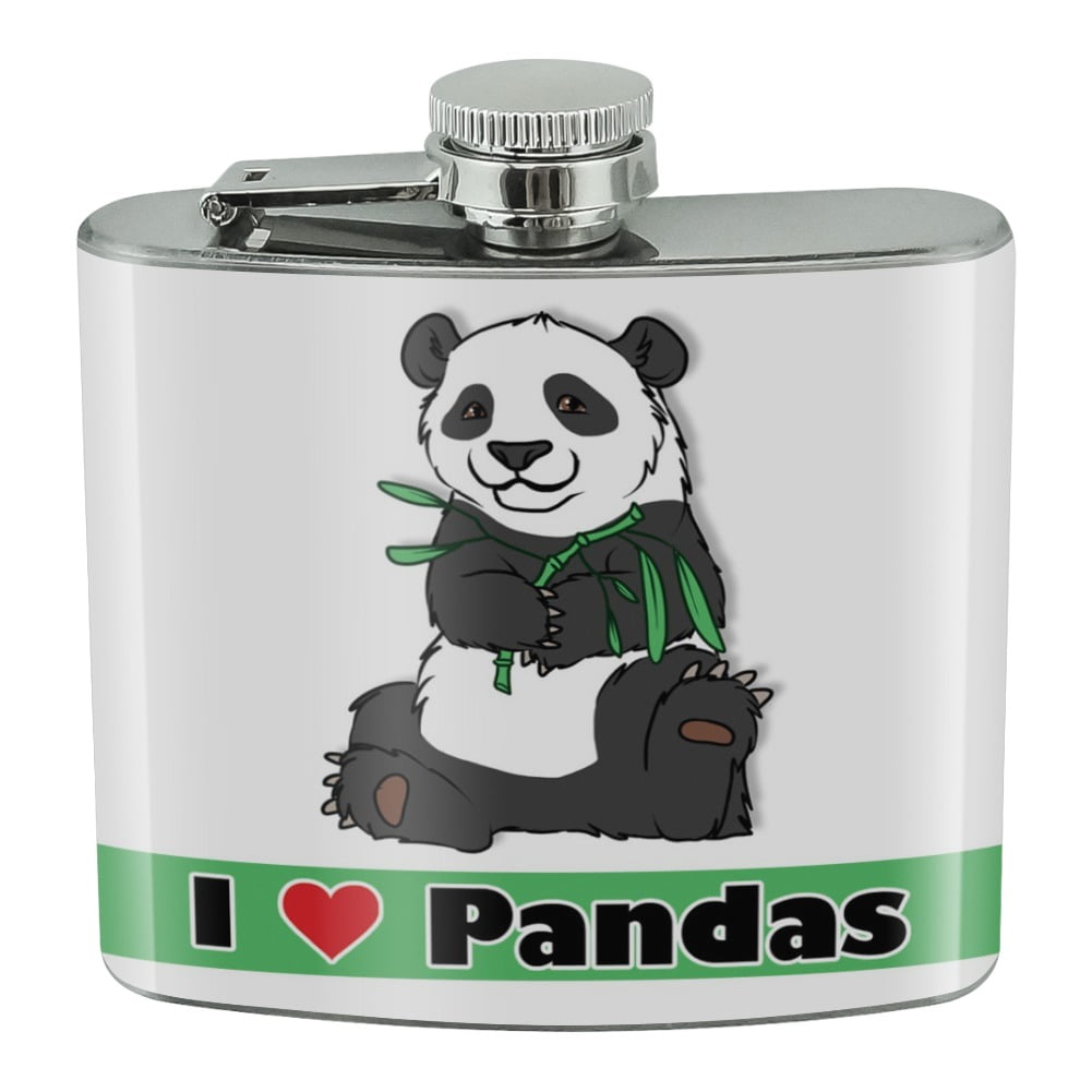 I Love Pandas with Bamboo Shoots Stainless Steel 5oz Hip Drink Kidney
