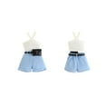 thumbnail image 3 of Aojekbee Girls Summer 3PCS Shorts Sets Sleeveless Ribbed Tank Tops Solid Color Shorts Waist Bag Sets, 3 of 10