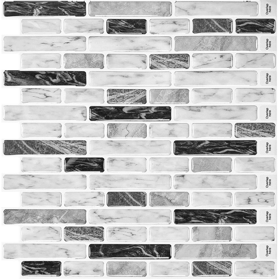 Peel and Stick Backsplash Vinyl Tiles in Grey Marble Bathroom Waterproof Self-Adhesive Mosaic Wall Decoration ( set of 10)