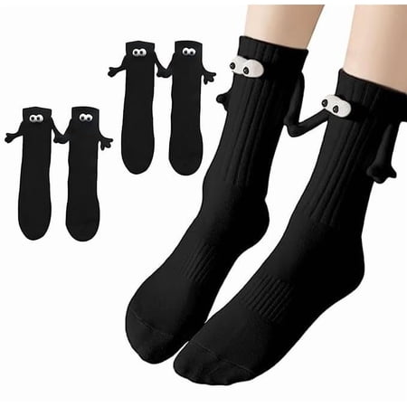 2 Pairs Magnetic Holding Hands Socks Funny Gifts For Couples Anniversary Best Friends Engagements Teens (White)