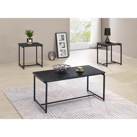 Ucloveria 3 Pieces Living Room Table Set, Industrial Coffee Table with 2 Square End Side Tables, Coffee Table Set with Metal Frame for Apartment Home Office