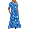 thumbnail image 2 of gljltg Women's Casual Flower Print Tiered Maxi Dress with Pockets, Polyester Spandex Lightweight Breathable Summer Winter, Beach Travel Work Party Outfit, Easy Care Washable, 2 of 6