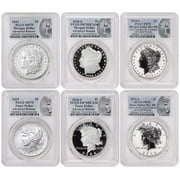 Set of 6 2024 $1 Silver Morgan & Peace Dollars PCGS MS70, PR70DCAM, PR70 Advanced Release w/ Box and CoA U.S. Mint Coins
