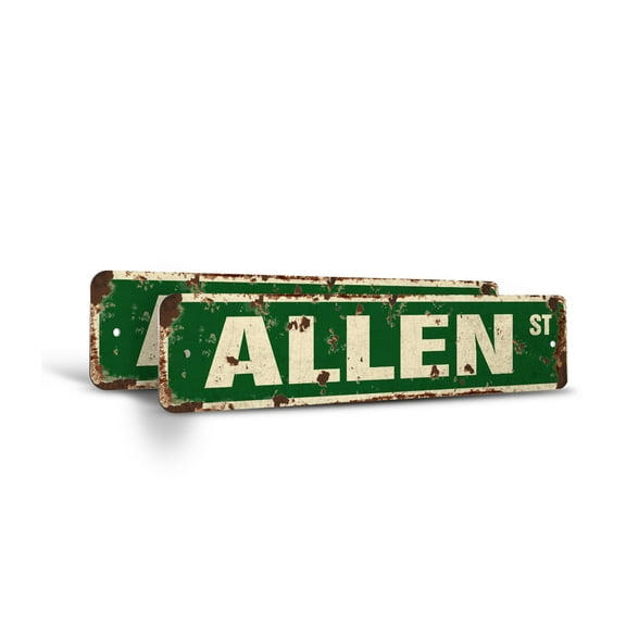 ALLEN Vintage Style Rustic Street Sign – (2 Pack) Childrens Name Room Sign Retro Decorative Wall Sign for Home, Bar, Garage, or Outdoor Use | 6" X 24" Plastic Road Sign