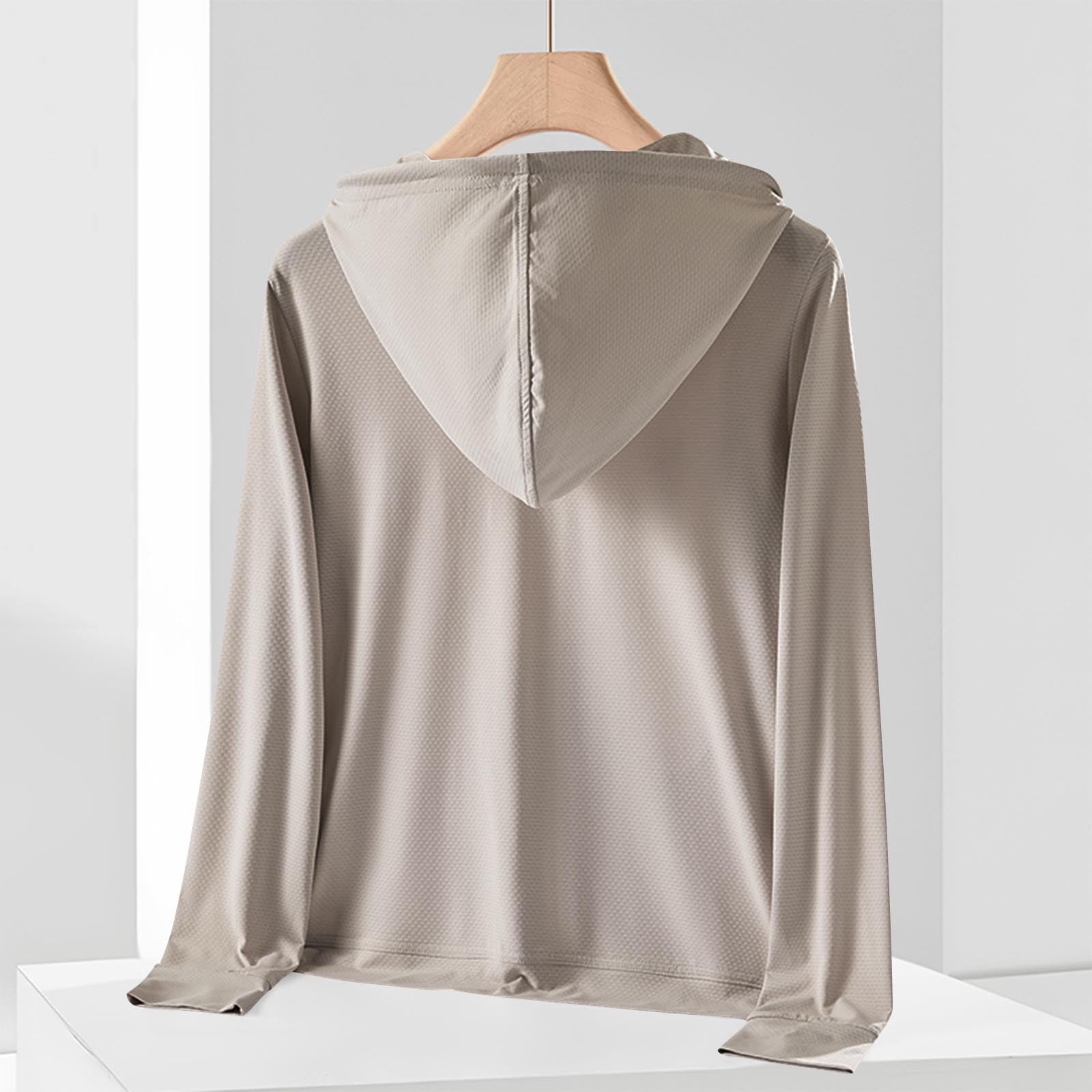 Hvot&aat Women's Sun Protective Ice Silk Long Sleeve Tops Casual Solid Sports Hooded Breathable Lightweight Zipper Jacket