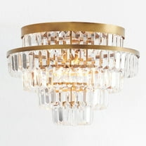 Mordern Round Antique Brass Crystal 17.75 Inch Flush Mount Light, Unique Elegant Semi Flush Mount, Hand-polished Ceiling Light, Close to Ceiling Light for Bedroom, Living Room, Dining Room