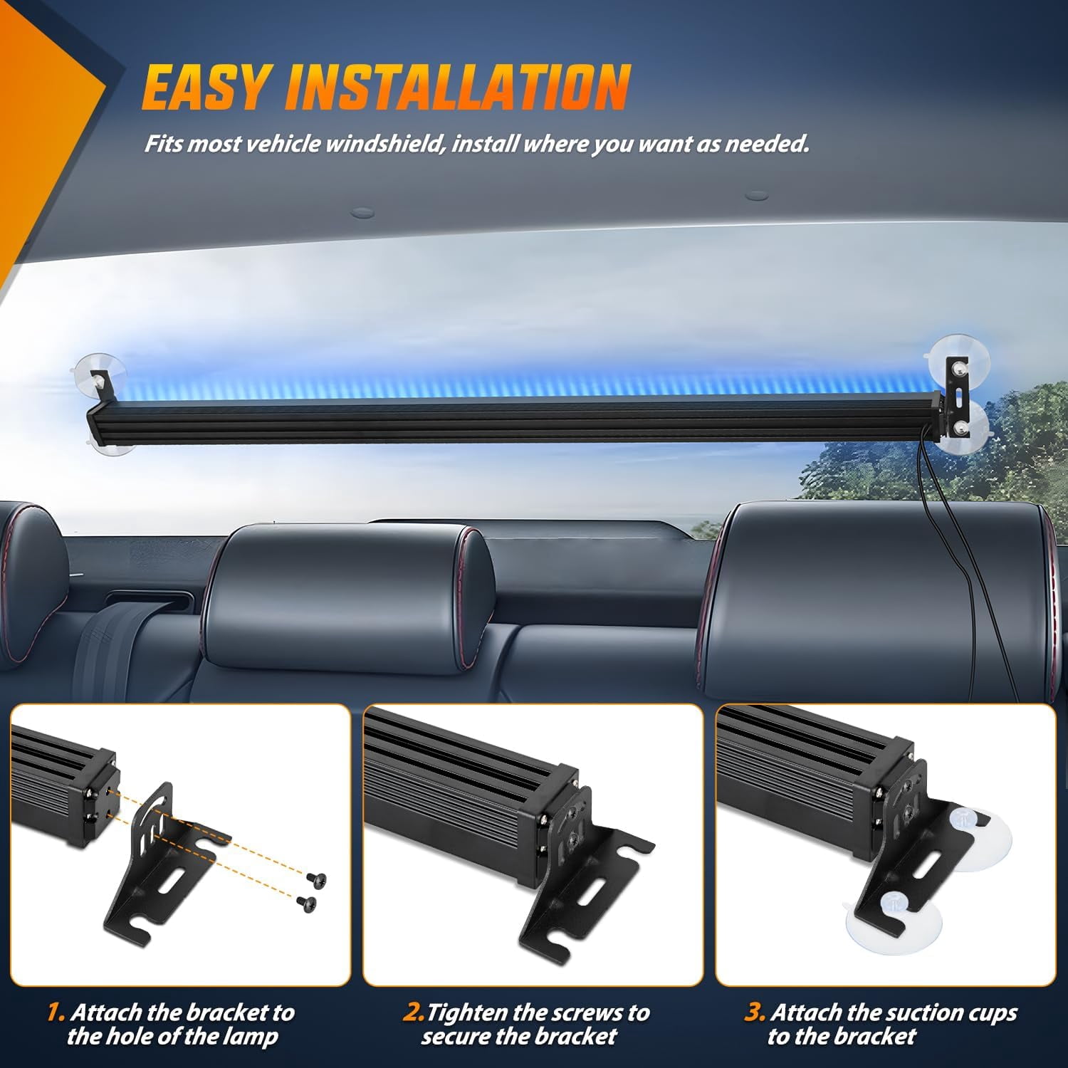 Nilight 144LED Traffic Advisor Strobe Light Bar with Blue Emergency Warning Lights Hazard Interior Front/Rear Windshield Flashing for Cars Plow Trucks Construction Vehicles