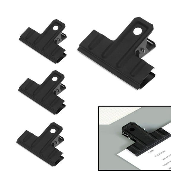 Large Clips,Pack of 4 Large Black Bull Binder Paper Clips for Kitchen,Durable Black Binder Clamps for Home,Portable Metal Binder Clamps for Kitchen,Office Art,& Home,4.7 Inch