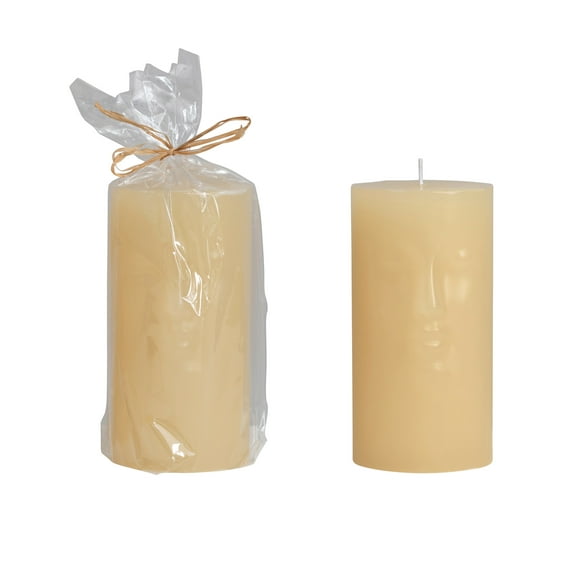 Creative Co-Op Creative Co-Op Unscented Face Pillar Candle, Cream