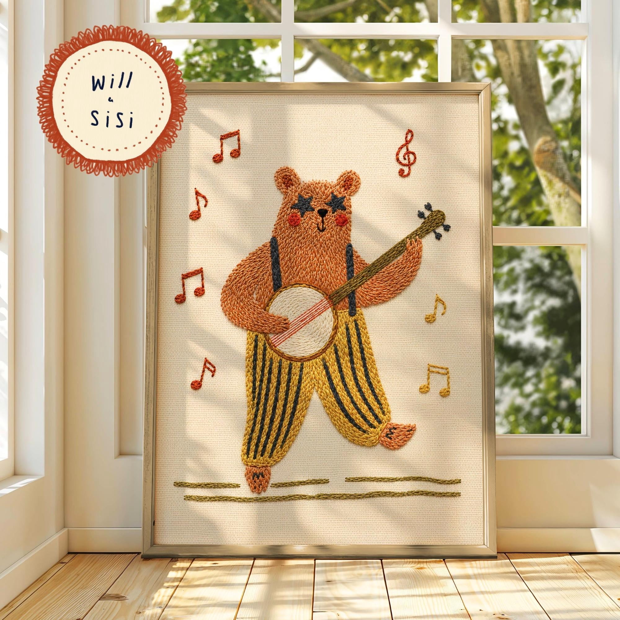 Playful Bear Music Nursery Wall Art Printed Kids Room Decor Cute Animal Musician Artwork Playroom Poster Toddler Bedroom Print | 17, Poster Only
