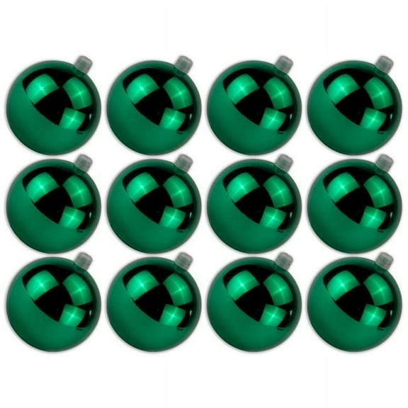 Queens of Christmas ORN-BLKS-80-GR-12PK 3 in. Shiny Ball Ornament with Wire & UV Coating, Green - Pack of 12