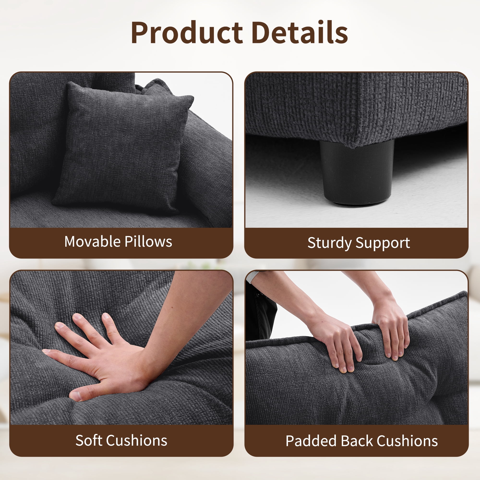 Korser Loveseat Sofa with Deep Seat Cloud Couch with 2 Pillows,Chenille 2-seater Sofa Small Couch for Living Room,Assembly Required,Dark Grey