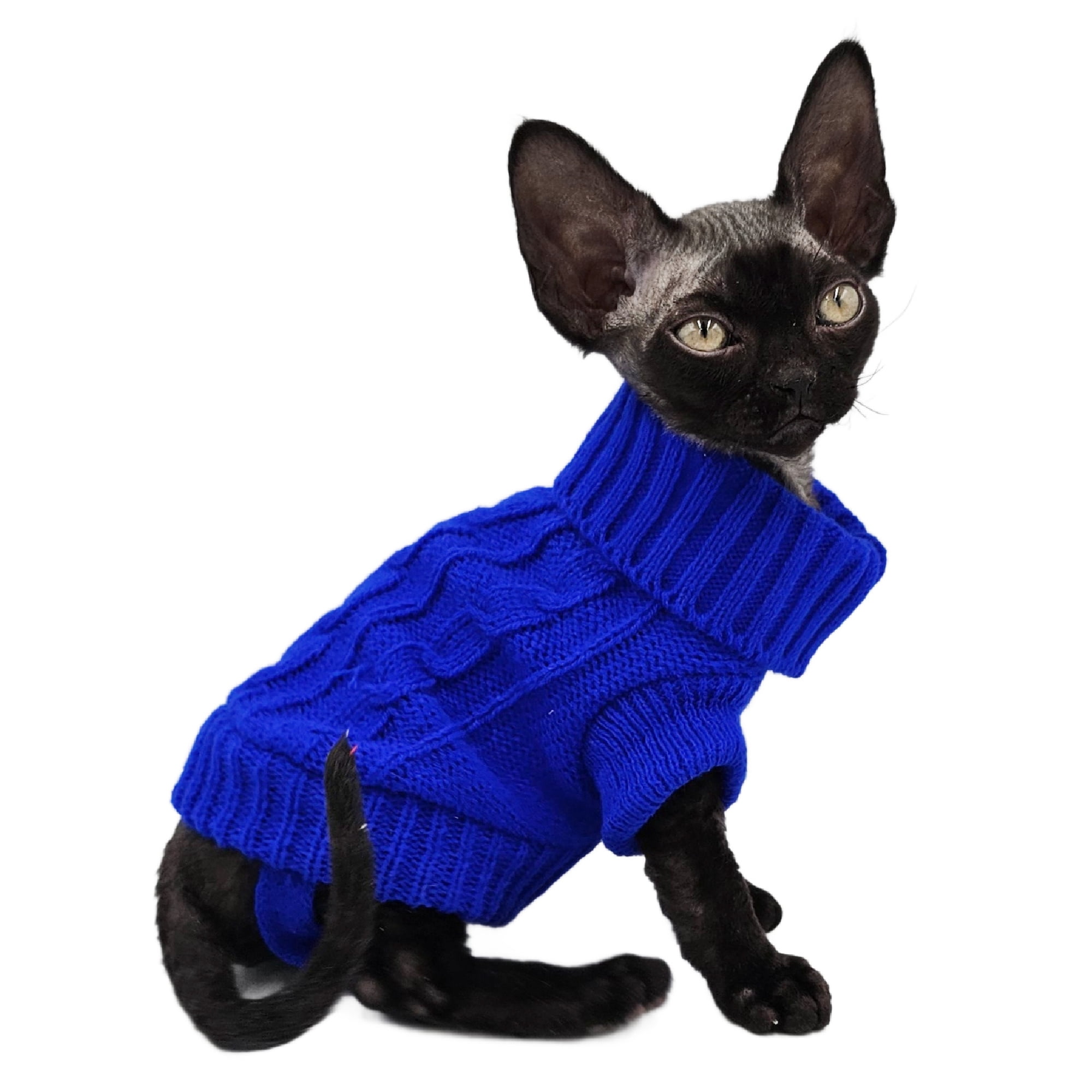YokoKat Royal Blue Turtleneck Kitten Cat Sweater Size XXS